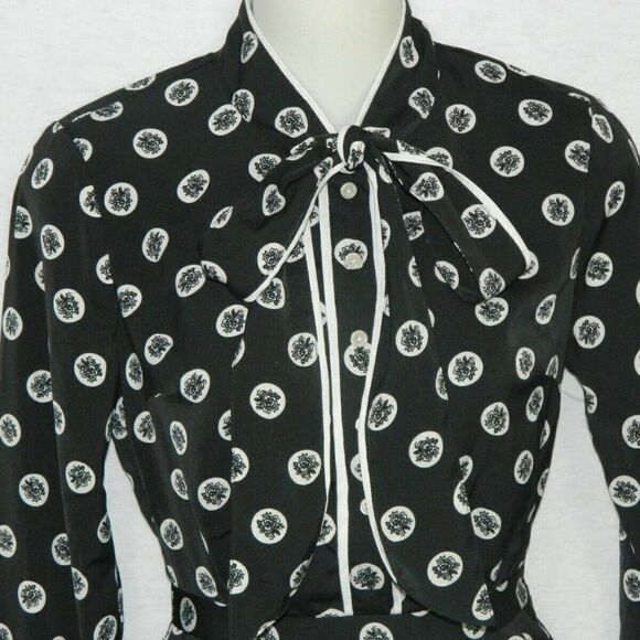 ModCloth Dress Back White Polka Dots Pleated Shirt Dress Tie Neck  Size XXS - Picture 6 of 8